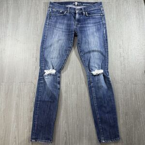 7 For All Mankind Gwenevere Skinny Jeans Women's Size 27 Medium Distressed Wash